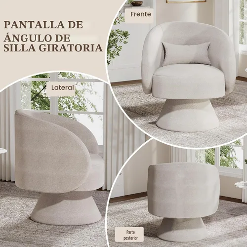 Vista 5 de Silla Giratoria de Barril, Sillas Giratorias de Acento Tapizadas para Acurrucarse para Sala de Estar, Cómodo Sillón Giratorio Redondo Pequeño