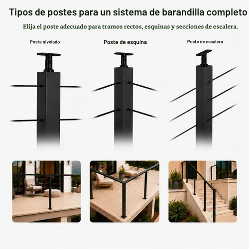 Vista 6 de Poste de barandilla de cable, 36 pulgadas, negro, 1 paquete (poste de esquina)