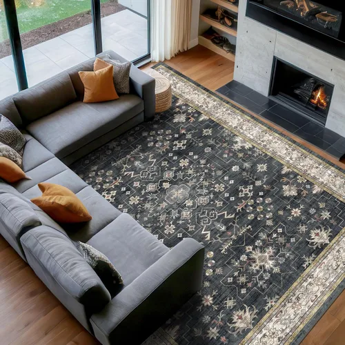 Vista 236 de Hazo Haus – Alfombra pequeña para entrada, cocina o baño, antideslizante con base de goma, resistente a las manchas y a la decoloración, diseño