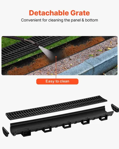 Vista 4 de VEVOR Sistema de Drenaje de Trinchera Paquete de 3, Drenaje de Canal con Rejilla de Plástico 5.7 x 3.1 pulgadas Zanja de Drenaje HDPE, Vía de Agua