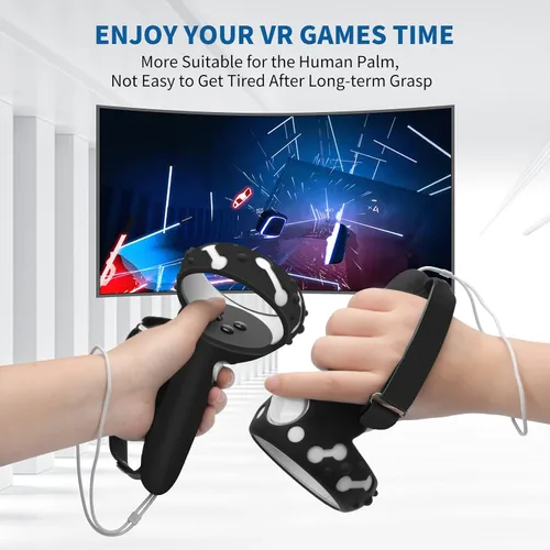 Vista 6 de Controller Grips Cover for Oculus Quest 2,Anti-Throw Strap with Battery Opening,Extended Controller Grips Covers Suitable for Large Hands(Black)