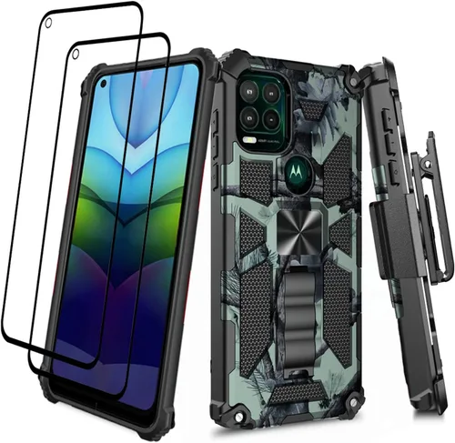 Vista 8 de Funda de teléfono de camuflaje a prueba de caídas de grado militar a prueba de caídas con soporte integrado con protector de pantalla y clip