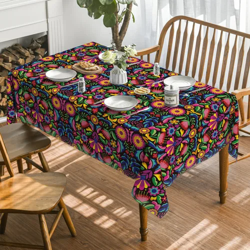 Vista 2 de Horaldaily Mantel de México 52x70 Pulgadas Rectangular, Halloween Cinco De Mayo Fiesta Lavable Cubierta de Mesa Estacional para Decoración de Fiesta