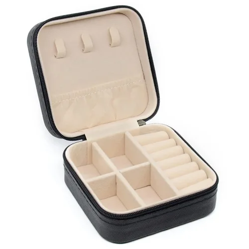 Vista 2 de KEINE MARKE Joyero pequeño estuche de joyería portátil de viaje para anillo dije aretes collar organizador de pulseras cajas de almacenamiento negro