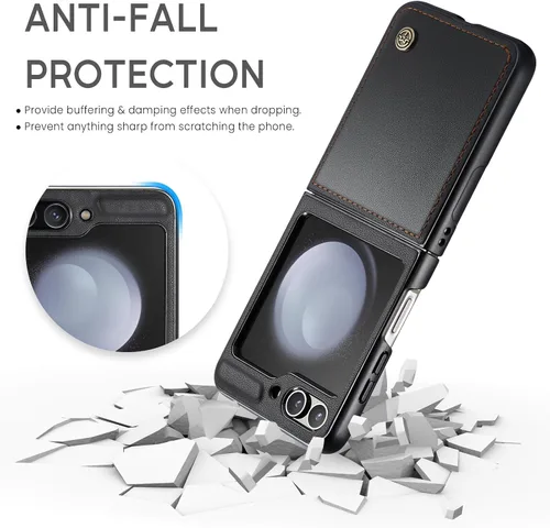 Vista 5 de Funda para Samsung Galaxy Z Flip 5, funda de piel sintética de alta calidad, antiarañazos, delgada, a prueba de golpes, funda protectora
