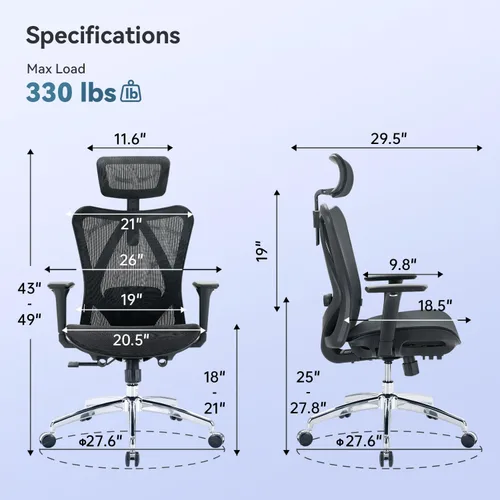 Vista 3 de SIHOO Silla de oficina ergonómica M57, silla de escritorio con respaldo de Negro