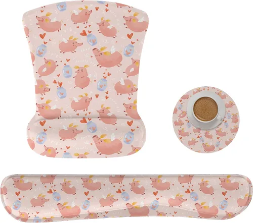 Vista 14 de Juego de alfombrillas ergonómicas de espuma viscoelástica para teclado y mouse con soporte para reposamuñecas, cojín antideslizante para la muñeca