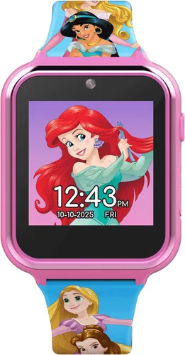 Vista 6 de Accutime Disney's Princess - Reloj inteligente interactivo con pantalla táctil para niños, cámara selfie integrada, correa fácil de abrochar