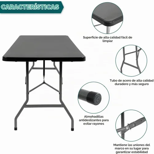 Vista 3 de FDW Mesa de comedor para exteriores de 8 pies, mesa plegable de plástico rectangular portátil con asa de transporte integrada para uso en fiestas