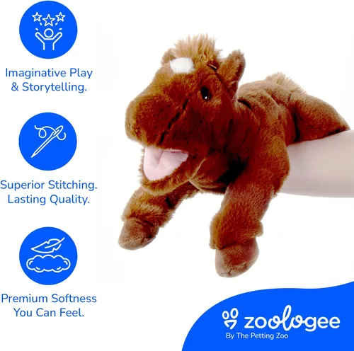 Vista 4 de The Petting Zoo Peluche de caballo de peluche, regalos para niños, animales títeres, juguete de peluche de caballo marrón de 15 pulgadas