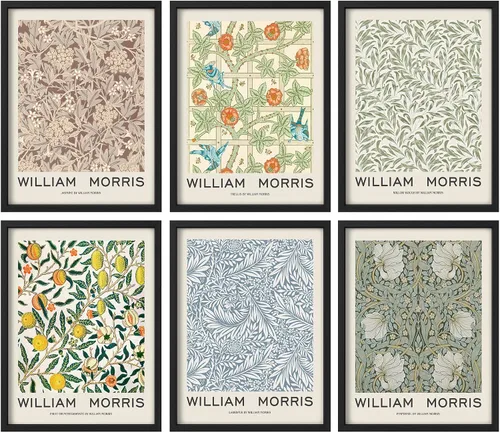 Vista 98 de Juego de galería de collage enmarcado para pared, diseño de plantas de flores de William Morris, ilustraciones de naturaleza silvestre, moderno
