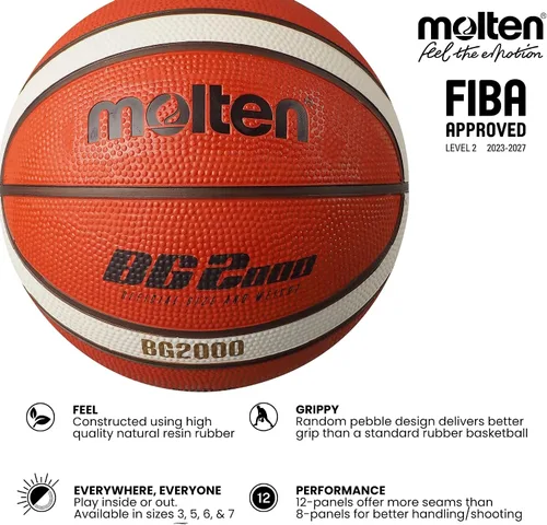 Vista 3 de Molten Baloncesto BG2000, talla 6, 1 juego, 1 pieza, 22.46 oz, interior/exterior, aprobado por FIBA, goma premium, adecuado para niños de 12 a 14