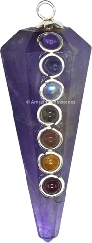 Vista 5 de Péndulo de cristal de amatista Amazing Gemstone para adivinación - Collar de péndulo con cabujón de chakra y cadena