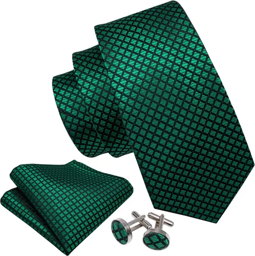 Vista 164 de Barry.Wang Juego de corbatas a cuadros para hombre con pañuelo gemelos de rayas clásicas