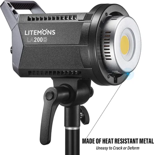 Vista 3 de Godox Litemons LA200D - Luz de video LED de 200 W con montaje Bowens, 101000lux/3.3 ft, 5600K, CRI/TLCI 97+, control de aplicación, 8 efectos