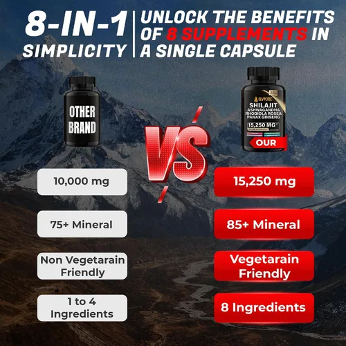 Vista 6 de ELVPOTEC 9000 mg Shilajit, 2000 mg Ashwagandha Energy Booster, 1000 mg Rhodiola Rosea, 1500 mg Panax Ginseng, 500 mg de cúrcuma, Ginkgo, 250 mg
