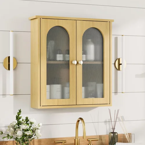 Vista 10 de Botiquín de baño de 22 x 23 pulgadas, gabinete de pared para baño con arqueado Gris
