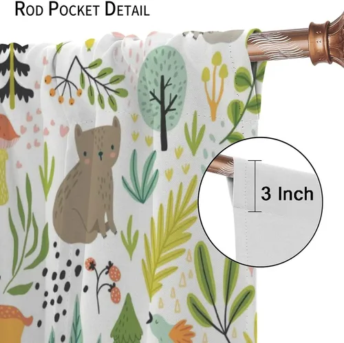 Vista 6 de Cortinas opacas de animales de safari para niños, lindos dibujos animados de animales salvajes, ciervos, hongos, árboles, cortinas para decoración
