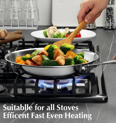 Vista 11 de KOCH SYSTEME CS Sartén de acero inoxidable de 12 pulgadas, sartén de acero inoxidable de tres capas con mango resistente al calor, sartén no tóxica