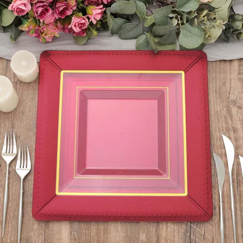 Vista 8 de Efavormart - Paquete de 10 bandejas cuadradas de 13 pulgadas, 1100 GSM, de cuero extra rígido con textura de cartón, platos para bodas de otoño
