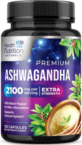 Vista 10 de Ashwagandha Supplements - La mejor cápsula de raíz y polvo de Ashwagandha con pimienta negra para una máxima absorción, calma y descanso