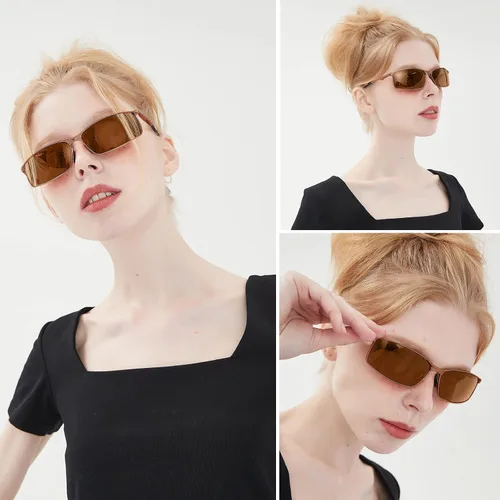 Vista 6 de SUERTREE Gafas de sol polarizadas para hombre, marco de metal rectangular, gafas de sol retro para hombres y mujeres, gafas de sol de conducción