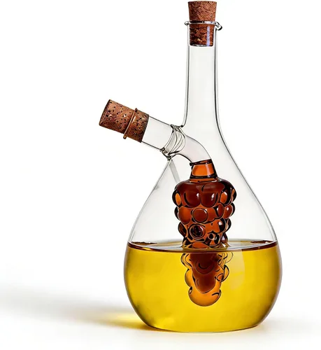 Vista 5 de ELETON Almacenamiento de cocina Herramientas de cocina Botella de vidrio de aceite y vinagre, tapones de caño doble vertedor de uva Vinagre