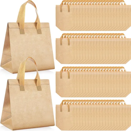 Vista 15 de Kacctyen 100 bolsas aisladas para llevar a granel de 9.5 x 6 x 9.5 pulgadas, bolsa de alimentos con aislamiento térmico para café, té con leche Negro