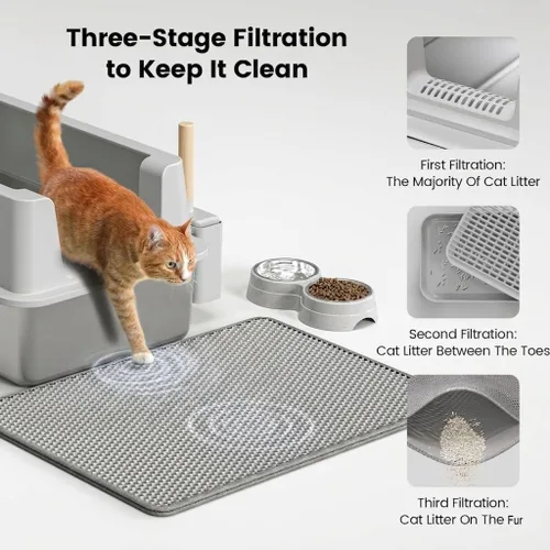 Vista 3 de Caja de arena de acero inoxidable para gatos - Caja de arena XL de metal cerrada con tapa para gatos grandes, de lados altos, anti-fugas, fácil