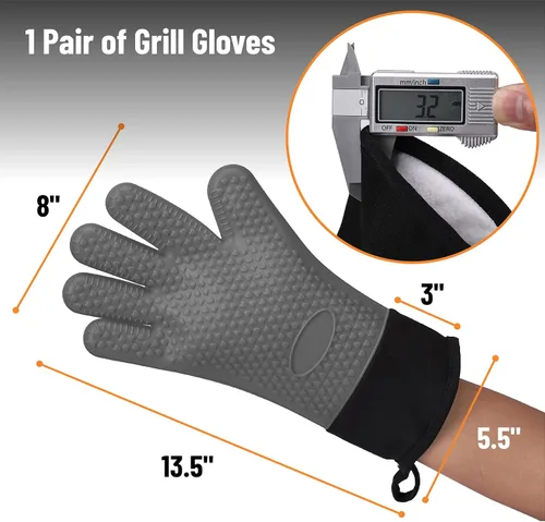 Vista 2 de UNCO - Guantes de silicona resistentes al calor, grises, guantes de horno de silicona