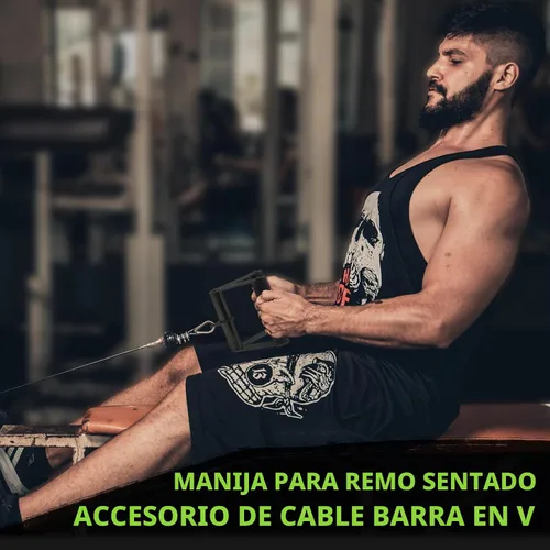 Vista 6 de Accesorio de cable de doble mango en D para entrenamiento con pesas, de acero con empuñadura de goma antideslizante (negro)