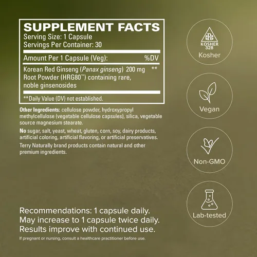 Vista 5 de Terry Naturally EuroPharma HRG80 Red Ginseng Energy 30 Cápsulas