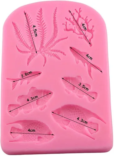 Vista 3 de Molde de silicona de algas marinas de pescado para cupcakes de coral de mar, moldes de chocolate, bricolaje para tartas, frontera, fondant
