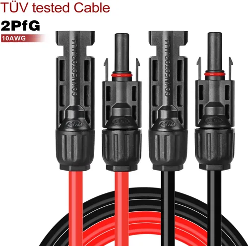 Vista 4 de Cable de extensión solar de 6 pies 10 AWG con conector hembra y macho, kit de adaptador de cable de panel solar (6 pies rojo + 6 pies negro)