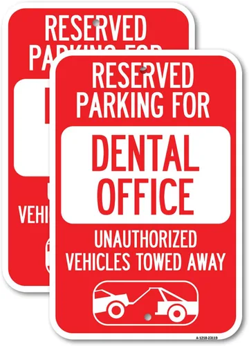 Vista 2 de Estacionamiento reservado para vehículos no autorizados de oficina dental remolcados (con gráfico de remolque de automóvil), letrero de aluminio
