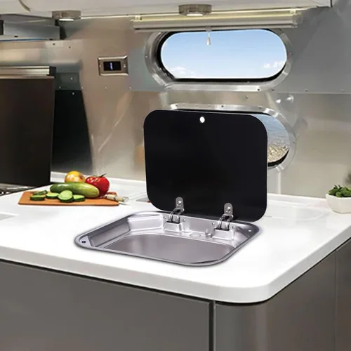 Vista 4 de Fregadero de cocina y bar de 17 pulgadas de montaje inferior para autocaravana, estación de trabajo, cuenco individual, lavabo para lavado de manos