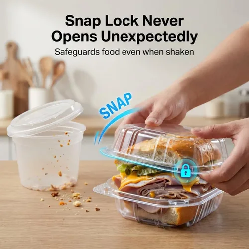 Vista 3 de Mr Miracle - Envases de almeja de plástico transparente desechables, resistentes a fugas y duraderos para entregas como Uber Eats, ideales
