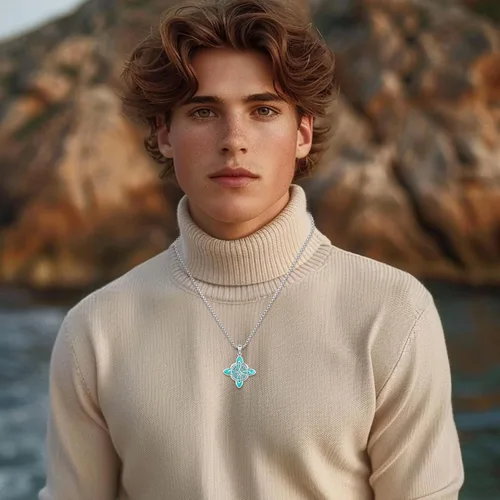 Vista 53 de Joyas de turquesa para mujeres y hombres de plata de ley 925 con colgante de urna para cenizas, collar con medallón de imagen, martillo de Thor