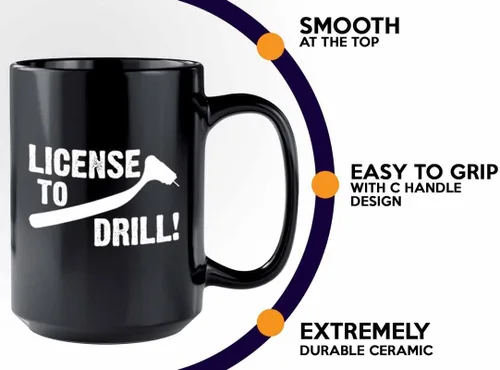 Vista 4 de Taza de café para dentista de 15 onzas, color negro, laicense to drill - Higienista Dental Médico Enfermera Estudiante Ortodoncista Pediatra
