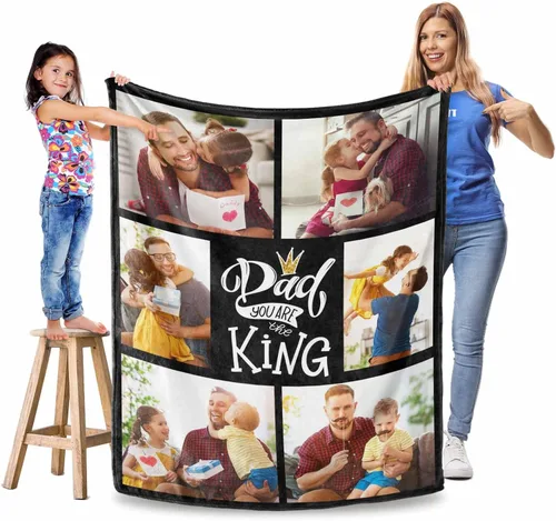 Vista 13 de Manta personalizada para el Día del Padre, regalos para papá, mantas personalizadas con fotos, mantas personalizadas de collage de fotos, manta suave