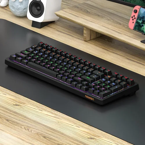 Vista 5 de Newmen GM328 - Teclado mecánico para juegos, 18 efectos retroiluminados LED, 100 teclas, teclado mecánico con cable con interruptor rojo lineal