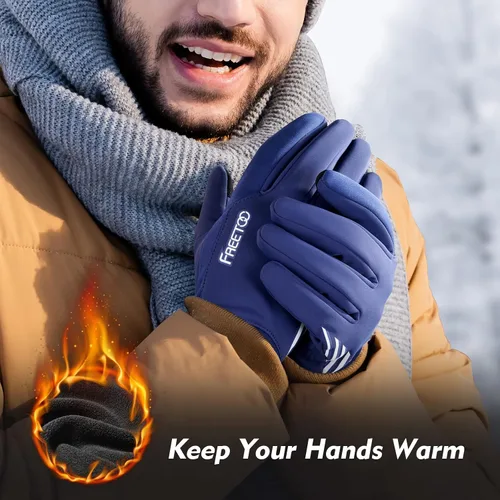 Vista 2 de FREETOO Waterproof Winter Gloves with Fleece Lining for Cold Weather for Men, Windproof Touchscreen Warm Gloves for Snow Running Cycling Driving