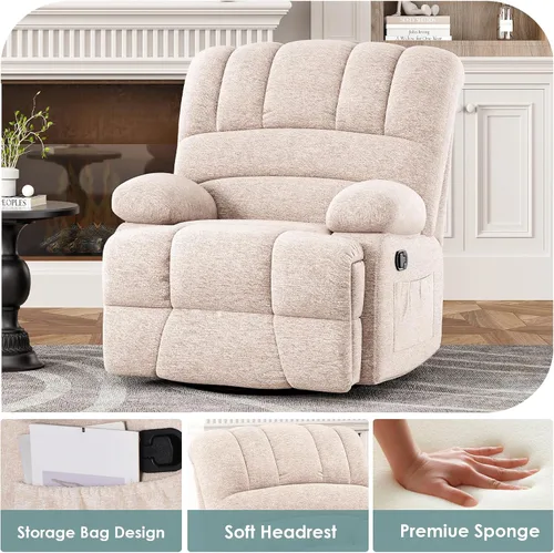 Vista 4 de Stary Silla reclinable giratoria de gran tamaño para sala de estar para adultos Beige