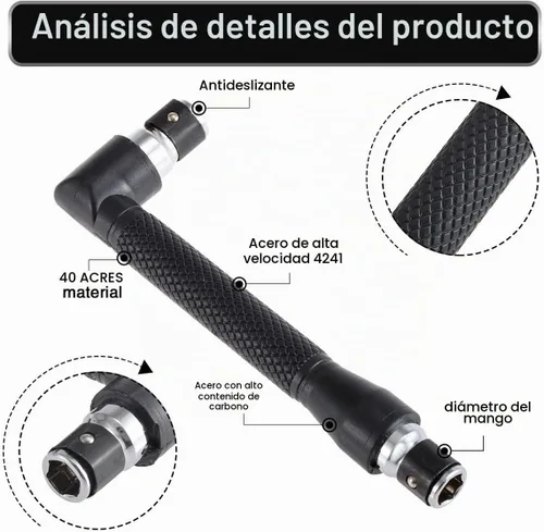 Vista 3 de Mini destornillador y juego de puntas, unidad de 1/4 pulgada,Mango de extensión en forma de L llave hexagonal de doble cabezal