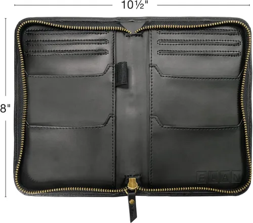 Vista 4 de Cartera de viaje de cuero y soporte para pasaporte, Negro (grano dividido), Grano dividido