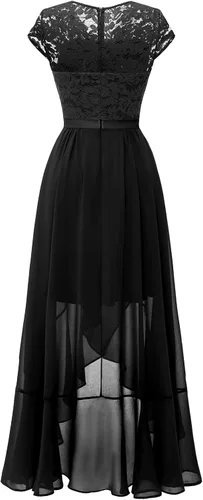 Vista 7 de Bbonlinedress Vestido de cuello en V para mujer con encaje floral alto-bajo, para invitadas de boda, graduación, cóctel, fiesta formal y dama