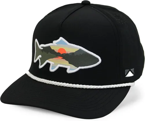 Vista 36 de Paramount Outdoors Sombrero de pesca de trucha al atardecer, diseño de silueta de pez de montaña, sombrero para exteriores con cómodo Snapback