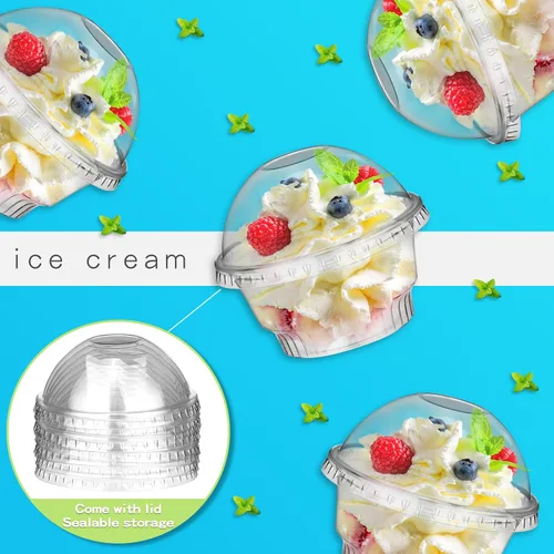 Vista 4 de 50 tazas de plástico transparente para postres de 5 onzas con tapa de cúpula, tazas desechables para helado y tazas de parfait, vasos de plástico