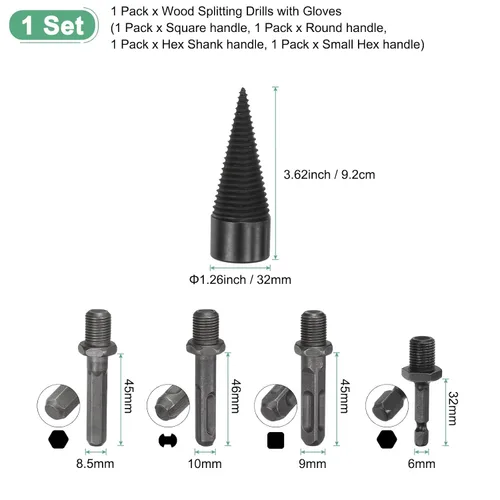 Vista 3 de M METERXITY Paquete de 1 broca divisora de madera de 1.260 in + 4 asas (cuadrada+redonda+vástago hexagonal+hexagonal pequeño) broca divisor de leña