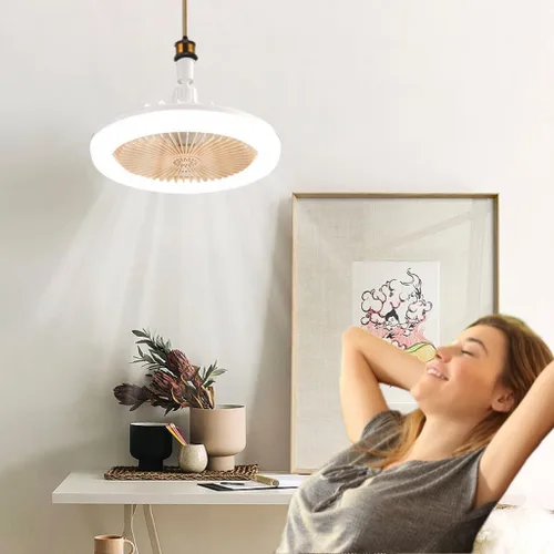 Vista 4 de Ventilador de enchufe de 10 pulgadas con luz - Control remoto regulable, 3 velocidades - Dormitorio/cocina (blanco)
